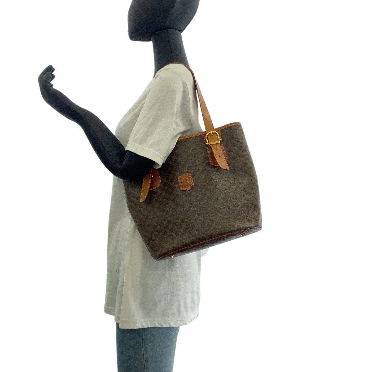 17906
CELINE セリーヌ マカダム ブラウン ゴールド金具 PVC / レザー MC97/2 トートバッグ ショルダーバッグ  レディース