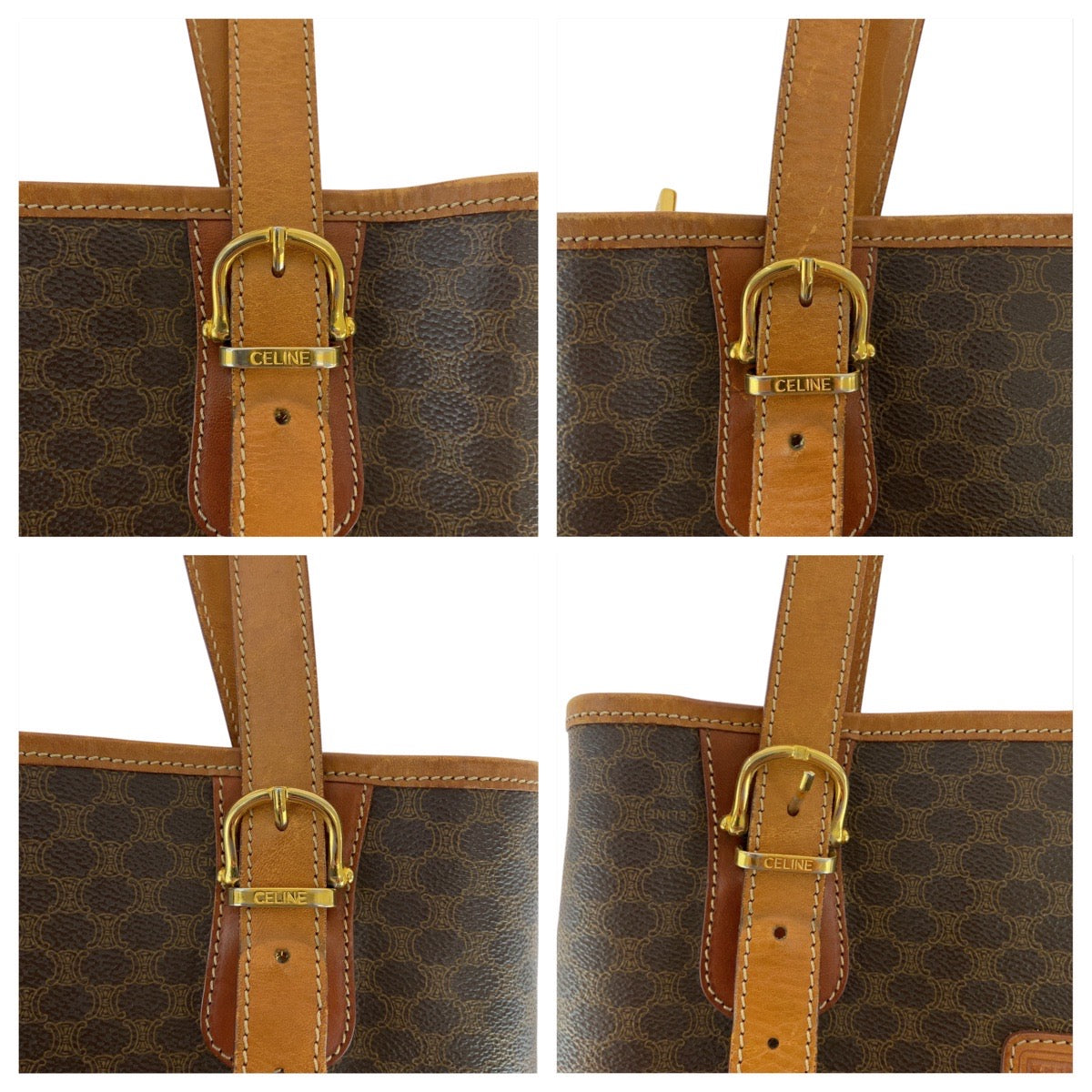 17906
CELINE セリーヌ マカダム ブラウン ゴールド金具 PVC / レザー MC97/2 トートバッグ ショルダーバッグ  レディース