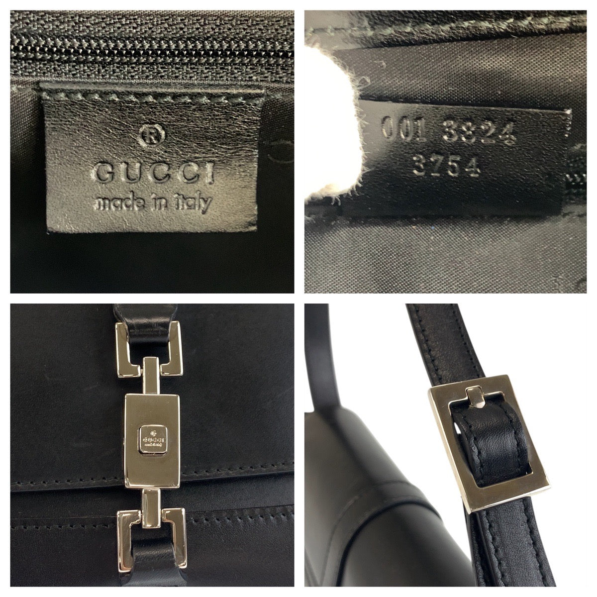 17911
GUCCI グッチ ジャッキー ブラック 黒 シルバー金具 レザー 001 3824 ショルダーバッグ  レディース