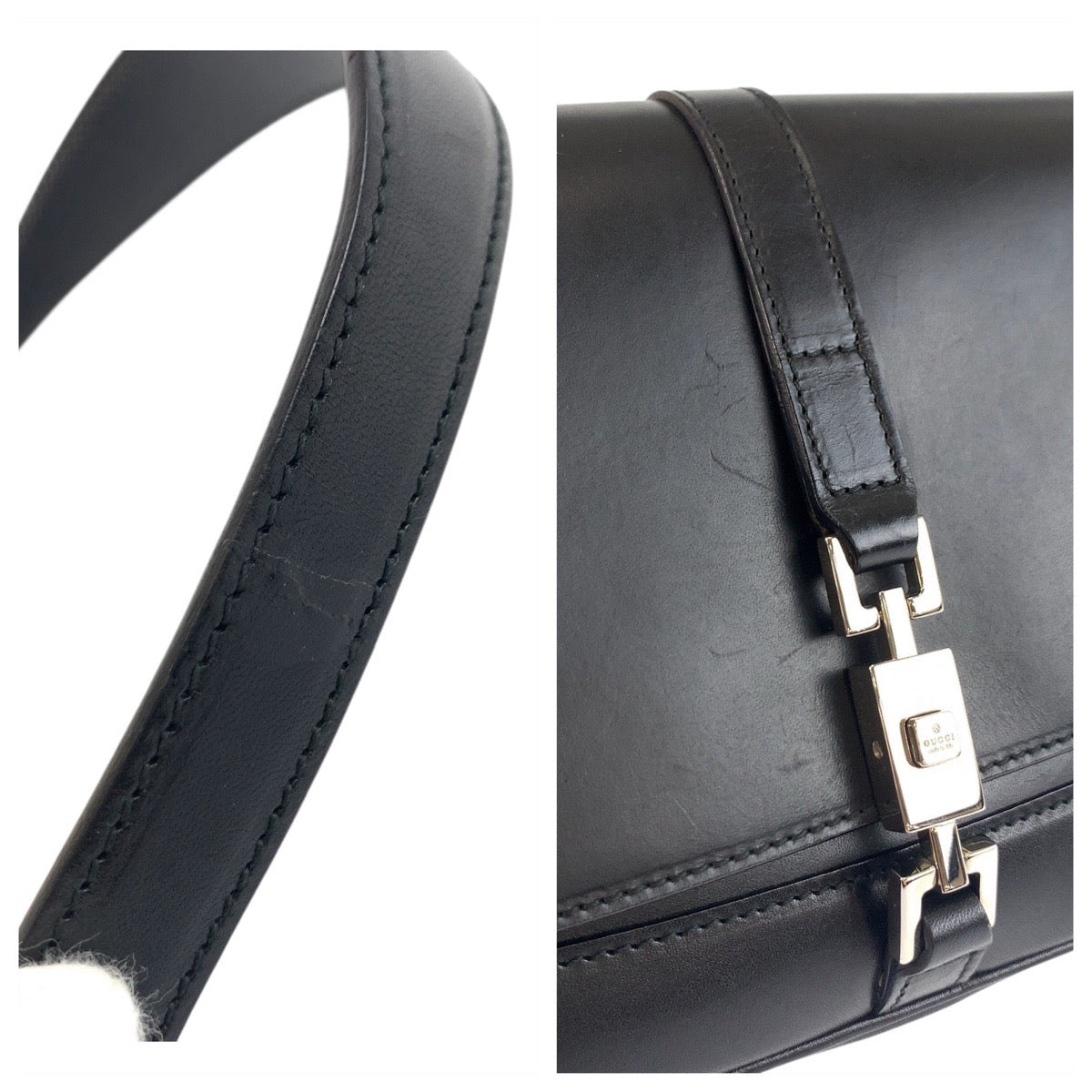 17911
GUCCI グッチ ジャッキー ブラック 黒 シルバー金具 レザー 001 3824 ショルダーバッグ  レディース