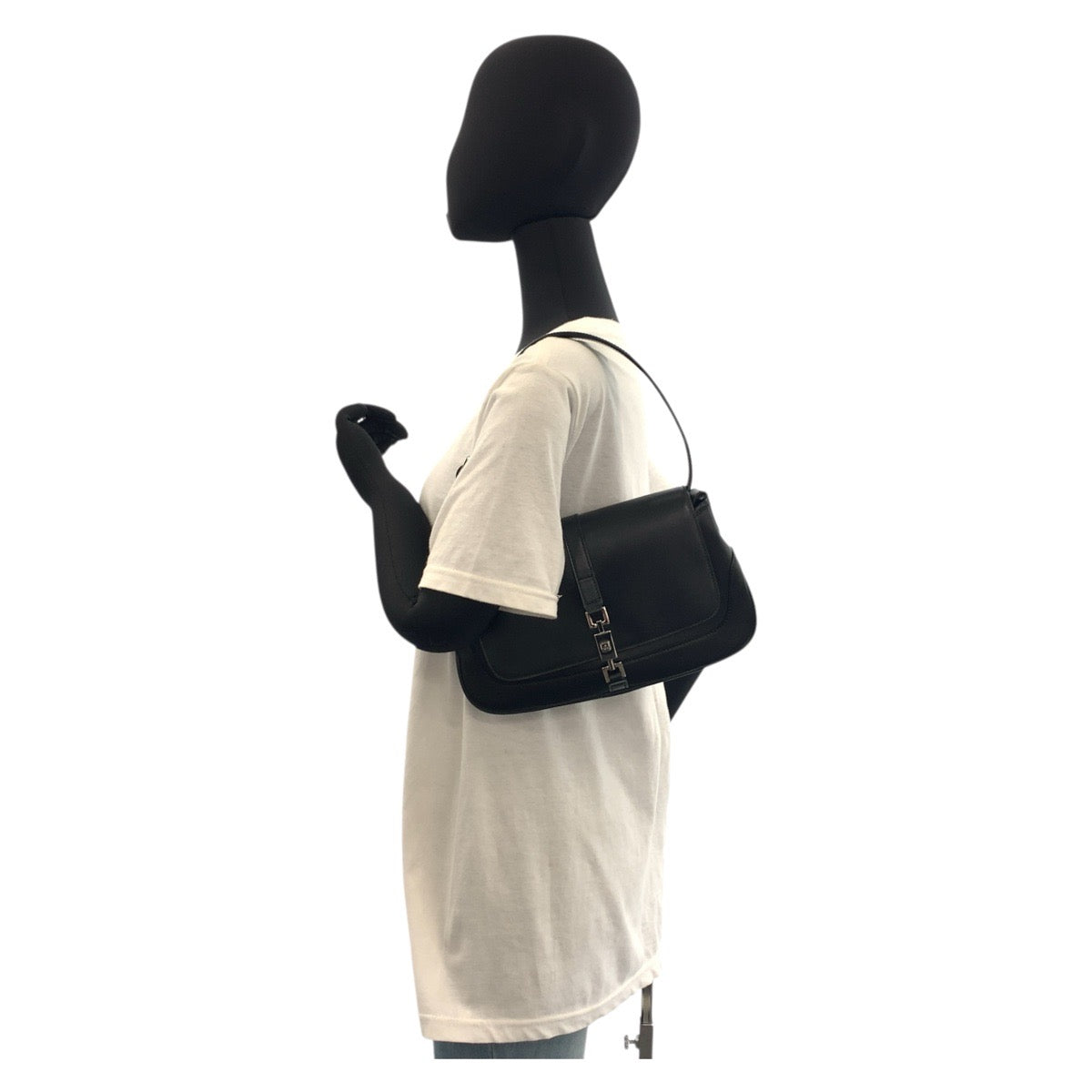 17911
GUCCI グッチ ジャッキー ブラック 黒 シルバー金具 レザー 001 3824 ショルダーバッグ  レディース