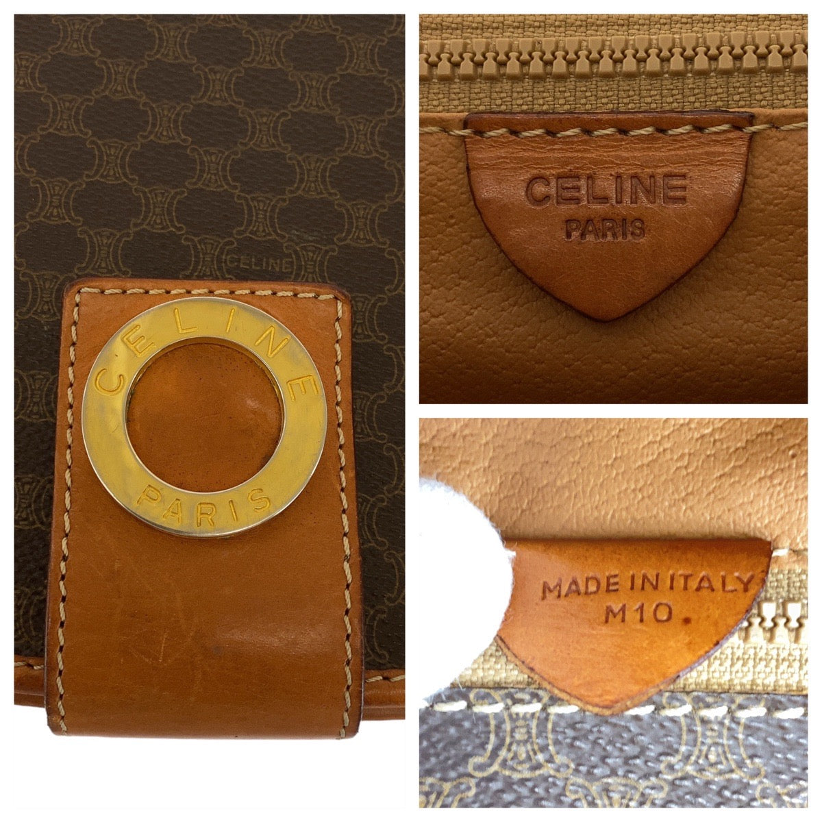 17912
CELINE セリーヌ ヴィンテージ マカダム サークルロゴ ブラウン ゴールド金具 PVC / レザー M10 ショルダーバッグ ポシェット レディース ABP46