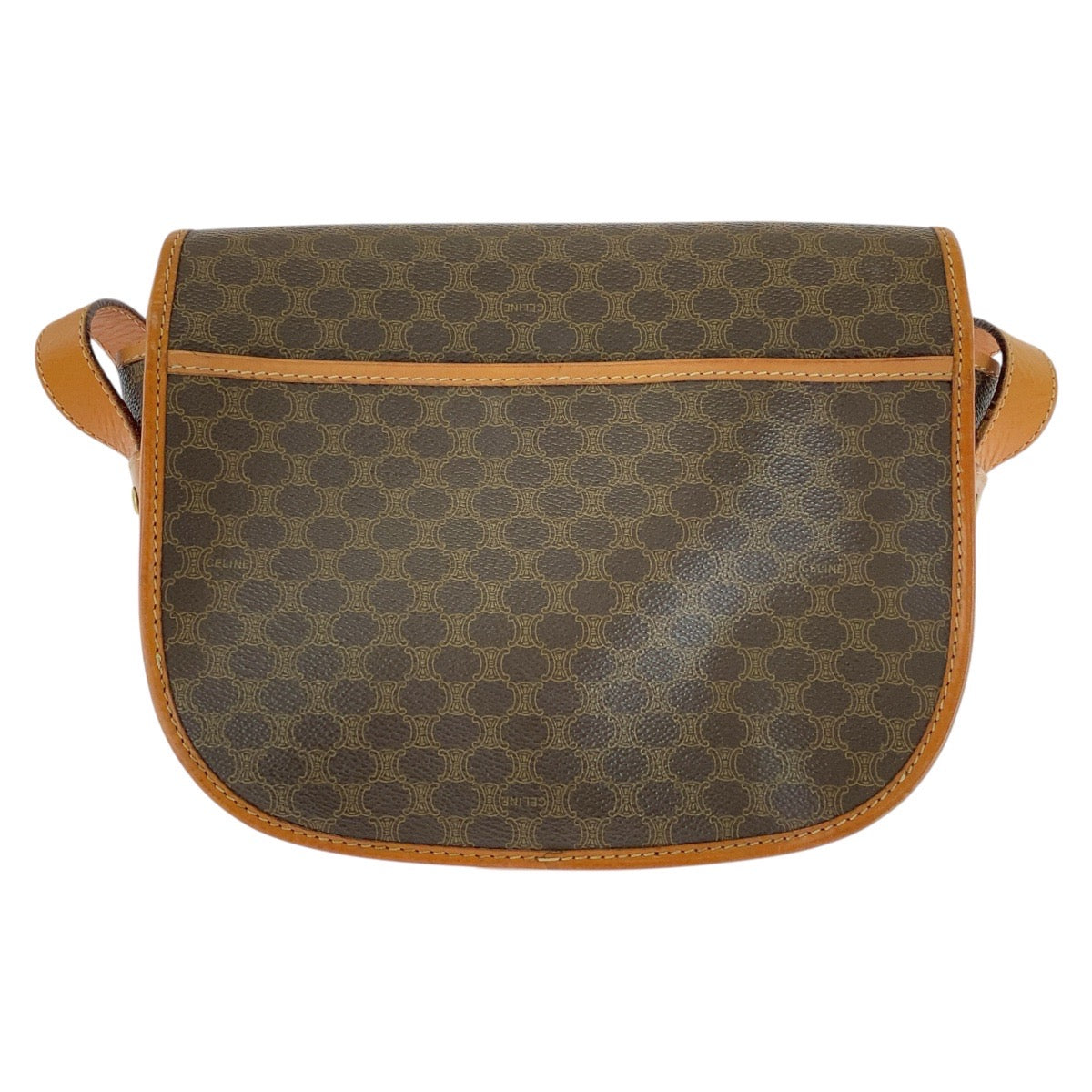 17912
CELINE セリーヌ ヴィンテージ マカダム サークルロゴ ブラウン ゴールド金具 PVC / レザー M10 ショルダーバッグ ポシェット レディース ABP46