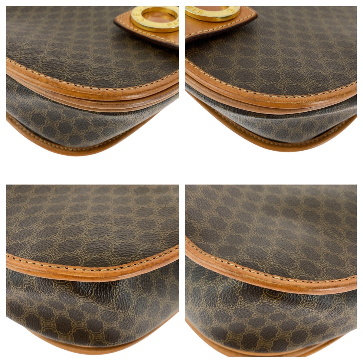 17912
CELINE セリーヌ ヴィンテージ マカダム サークルロゴ ブラウン ゴールド金具 PVC / レザー M10 ショルダーバッグ ポシェット  レディース ABP46