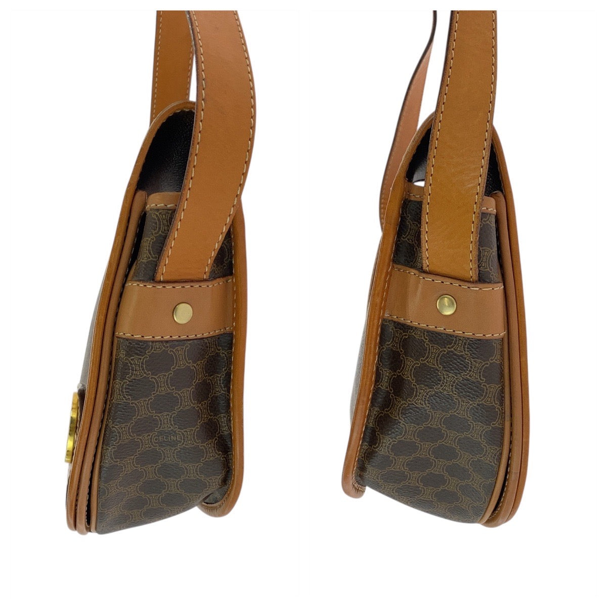 17912
CELINE セリーヌ ヴィンテージ マカダム サークルロゴ ブラウン ゴールド金具 PVC / レザー M10 ショルダーバッグ ポシェット レディース ABP46