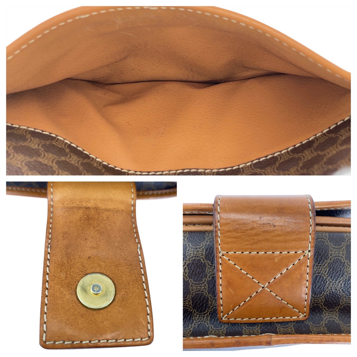 17912
CELINE セリーヌ ヴィンテージ マカダム サークルロゴ ブラウン ゴールド金具 PVC / レザー M10 ショルダーバッグ ポシェット  レディース ABP46