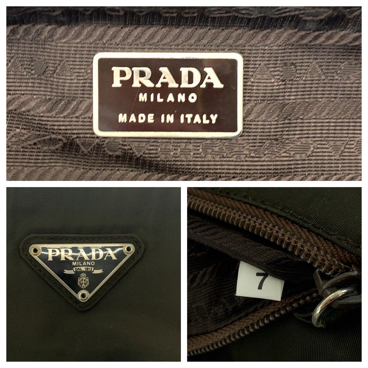 17913
PRADA プラダ テスート 三角ロゴプレート カーキ シルバー金具 ナイロン トートバッグ ショルダーバッグ  レディース AB16