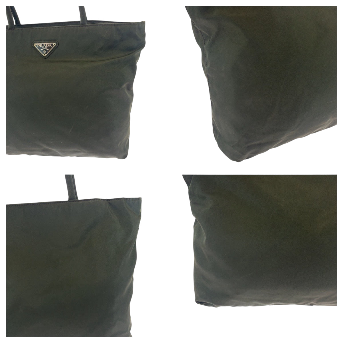 17913
PRADA プラダ テスート 三角ロゴプレート カーキ シルバー金具 ナイロン トートバッグ ショルダーバッグ  レディース AB16