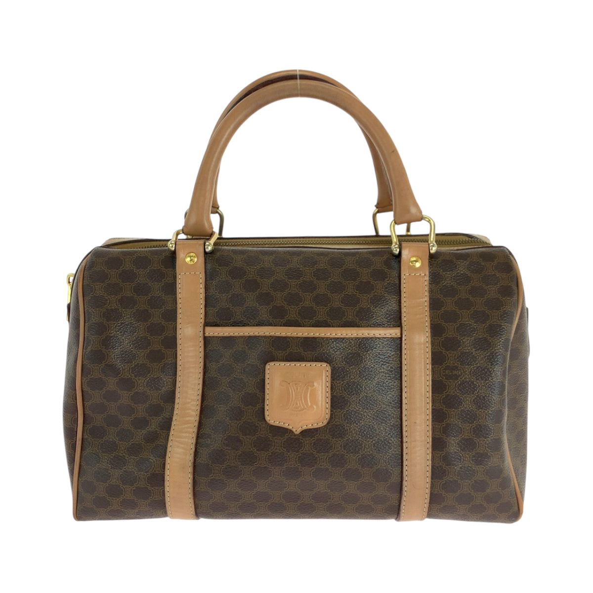 17914
CELINE セリーヌ マカダム ブラウン ゴールド金具 PVC ハンドバッグ ミニボストンバッグ  レディース AB33