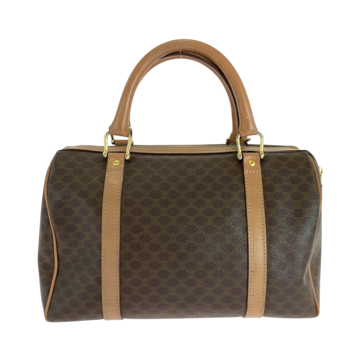 17914
CELINE セリーヌ マカダム ブラウン ゴールド金具 PVC ハンドバッグ ミニボストンバッグ  レディース AB33