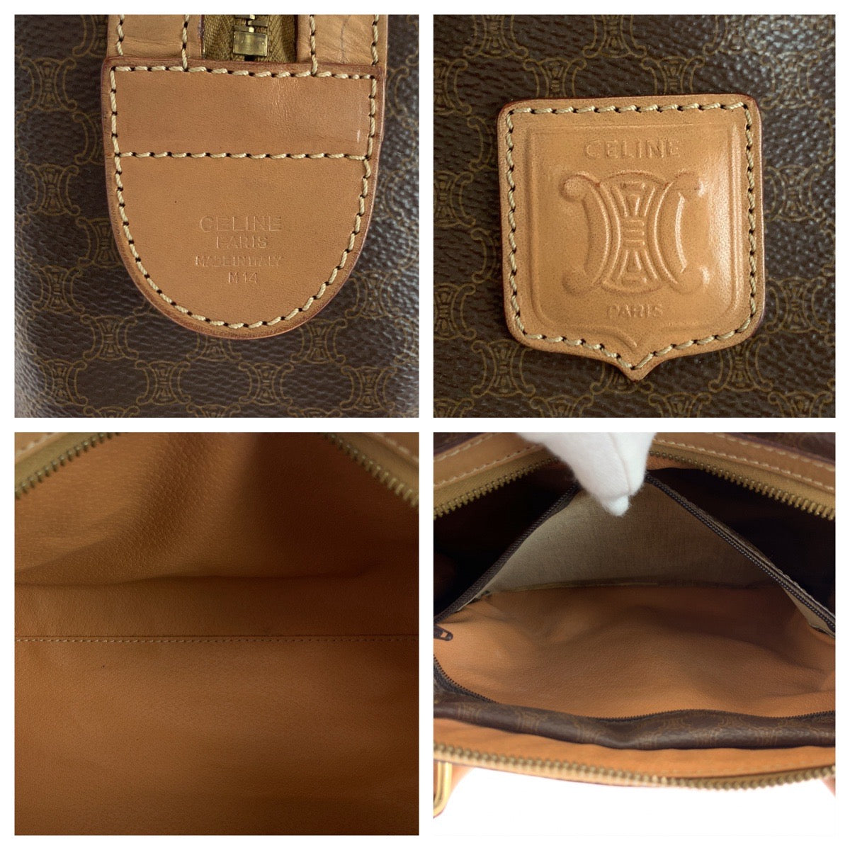 17914
CELINE セリーヌ マカダム ブラウン ゴールド金具 PVC ハンドバッグ ミニボストンバッグ  レディース AB33