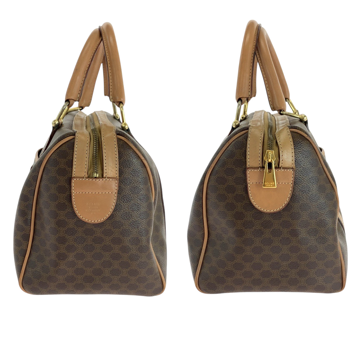 17914
CELINE セリーヌ マカダム ブラウン ゴールド金具 PVC ハンドバッグ ミニボストンバッグ  レディース AB33