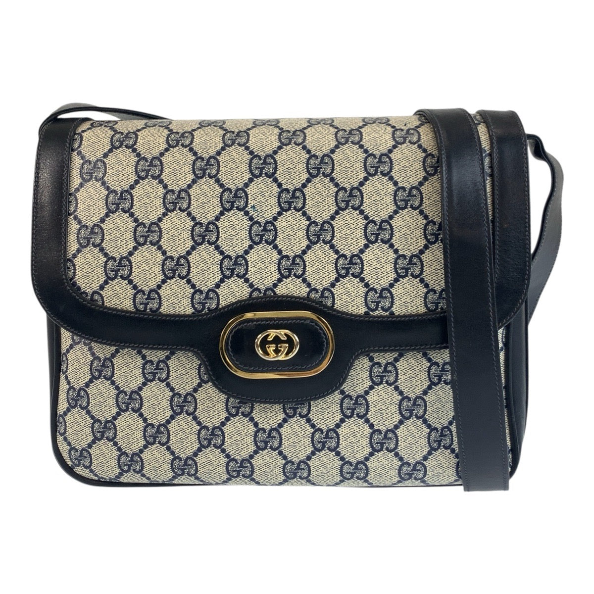 17915
GUCCI グッチ ヴィンテージ オールドグッチ グレー ネイビー ゴールド金具 GGスプリームキャンバス / レザー ショルダーバッグ ポシェット  レディース ABP46
