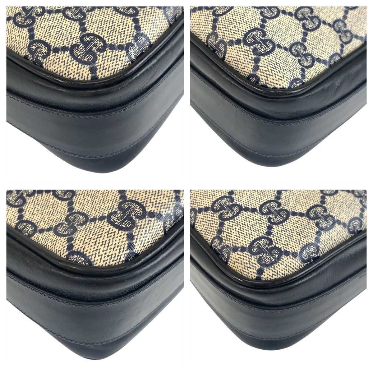 17915
GUCCI グッチ ヴィンテージ オールドグッチ グレー ネイビー ゴールド金具 GGスプリームキャンバス / レザー ショルダーバッグ ポシェット  レディース ABP46