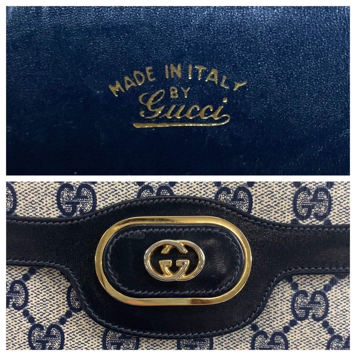 17915
GUCCI グッチ ヴィンテージ オールドグッチ グレー ネイビー ゴールド金具 GGスプリームキャンバス / レザー ショルダーバッグ ポシェット  レディース ABP46