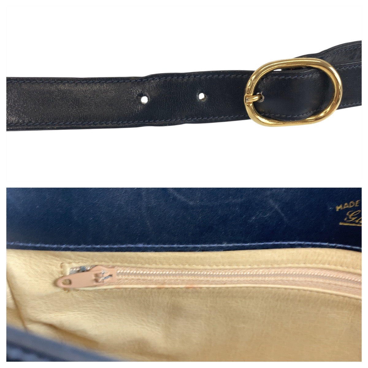 17915
GUCCI グッチ ヴィンテージ オールドグッチ グレー ネイビー ゴールド金具 GGスプリームキャンバス / レザー ショルダーバッグ ポシェット  レディース ABP46