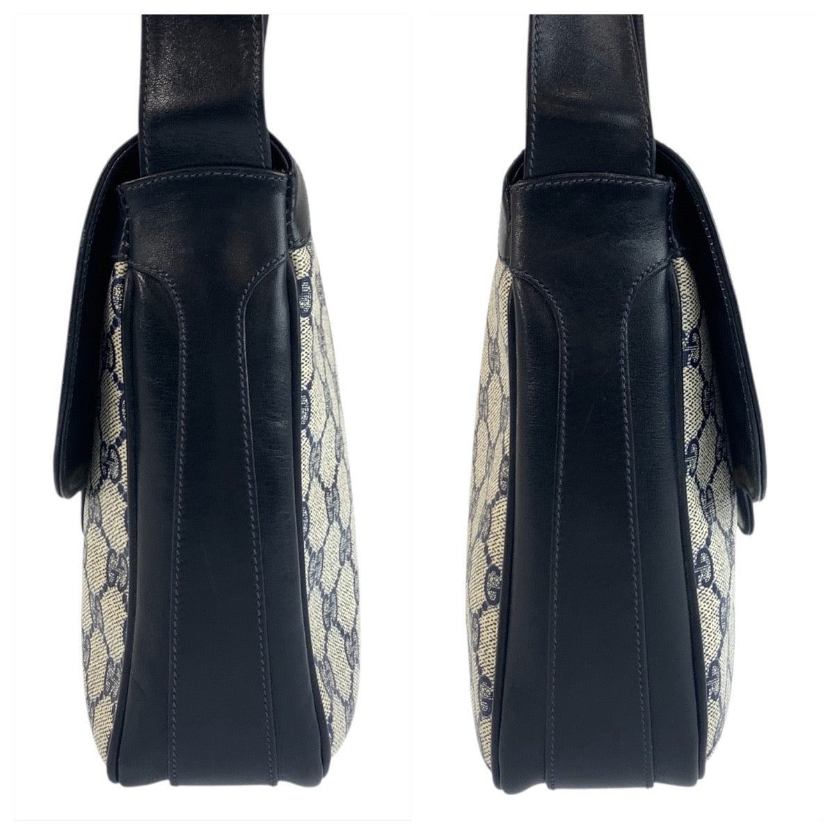 17915
GUCCI グッチ ヴィンテージ オールドグッチ グレー ネイビー ゴールド金具 GGスプリームキャンバス / レザー ショルダーバッグ ポシェット  レディース ABP46