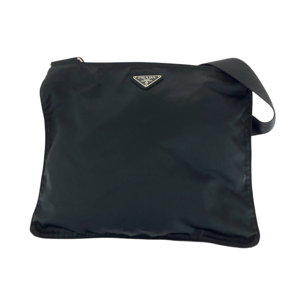 17916
PRADA プラダ テスート 三角ロゴプレート ブラック 黒 シルバー金具 ナイロン ショルダーバッグ ポシェット  メンズ A46