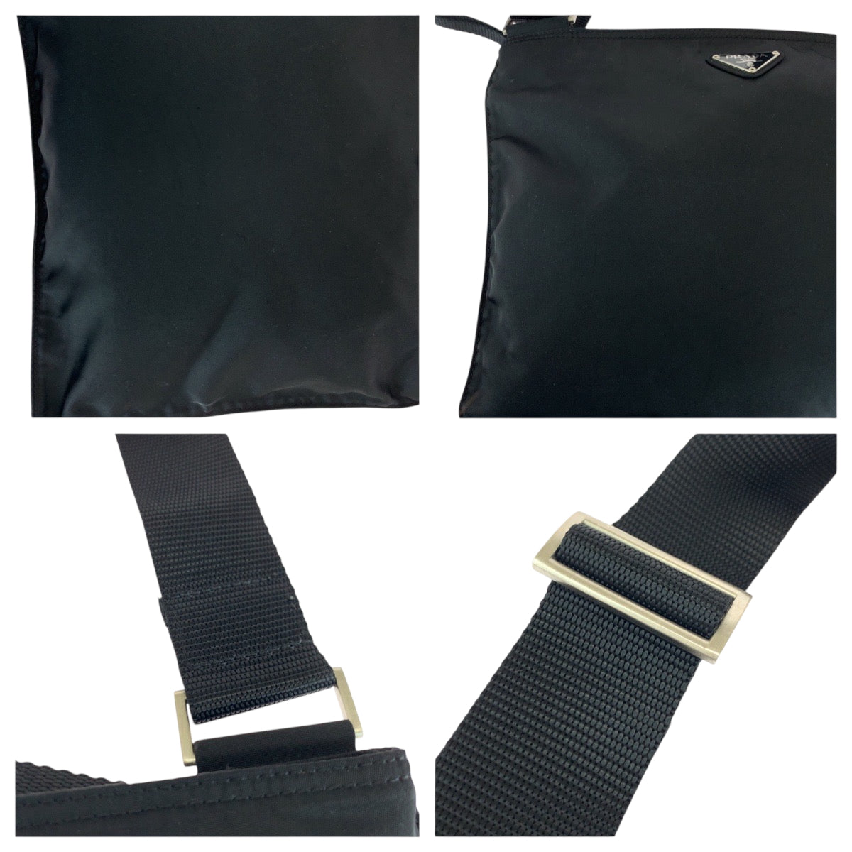 17916
PRADA プラダ テスート 三角ロゴプレート ブラック 黒 シルバー金具 ナイロン ショルダーバッグ ポシェット  メンズ A46