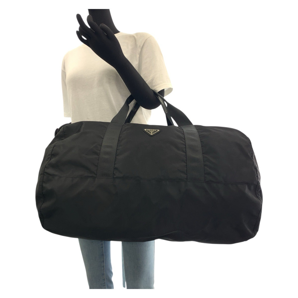 17917
PRADA プラダ テスート 三角ロゴプレート ブラック 黒 シルバー金具 ナイロン ボストンバッグ 男女兼用  メンズ ABP42
