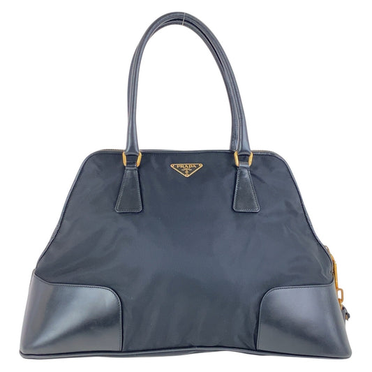 17918
PRADA プラダ テスート 三角ロゴプレート ブラック 黒 ゴールド金具 ナイロン / レザー ショルダーバッグ トートバッグ  レディース ABP42