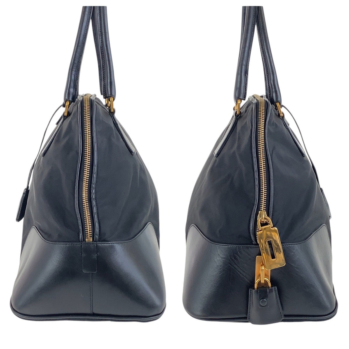 17918
PRADA プラダ テスート 三角ロゴプレート ブラック 黒 ゴールド金具 ナイロン / レザー ショルダーバッグ トートバッグ  レディース ABP42