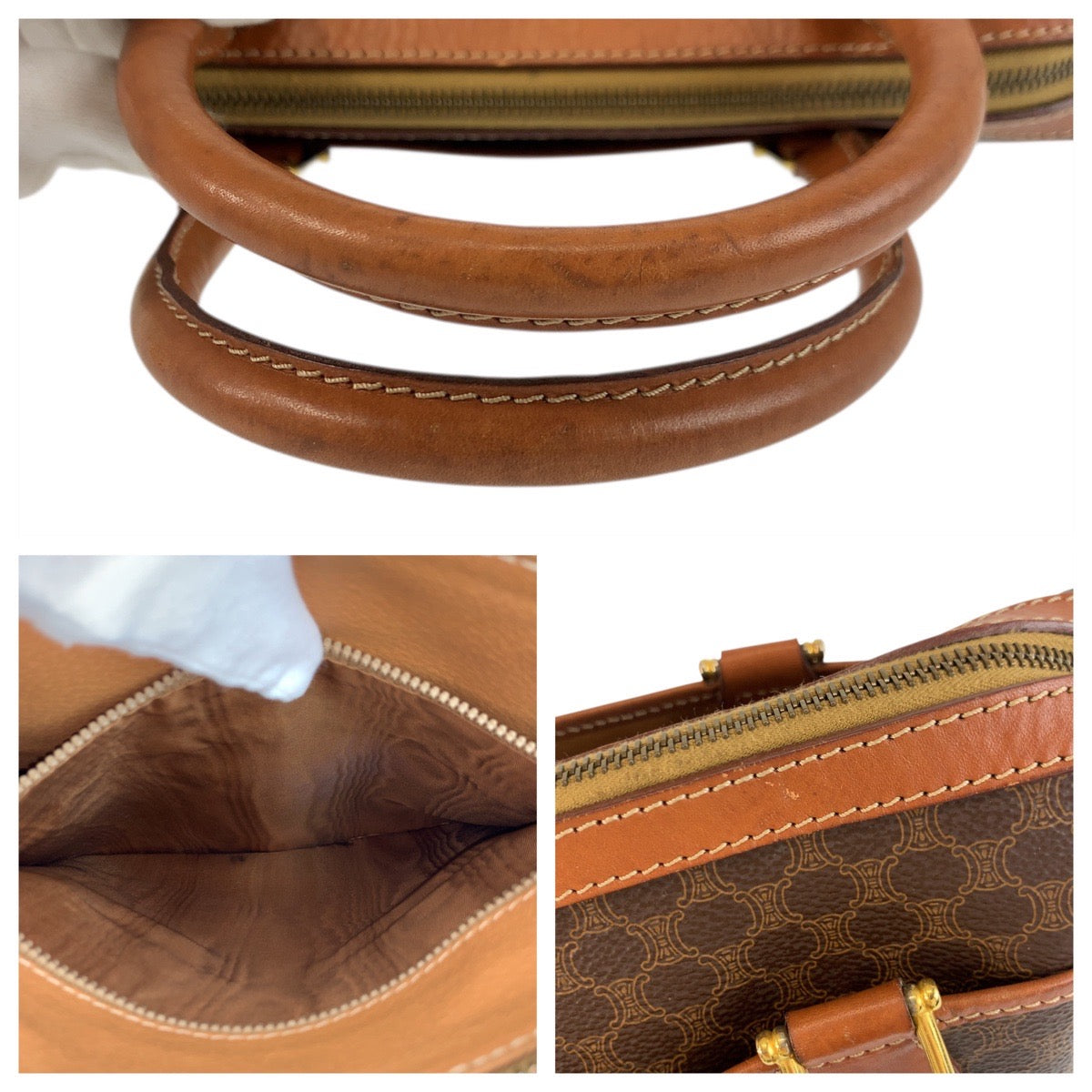 17924
CELINE セリーヌ マカダム ブラウン ゴールド金具 PVC / レザー M94 ハンドバッグ ボストンバッグ  レディース AB34