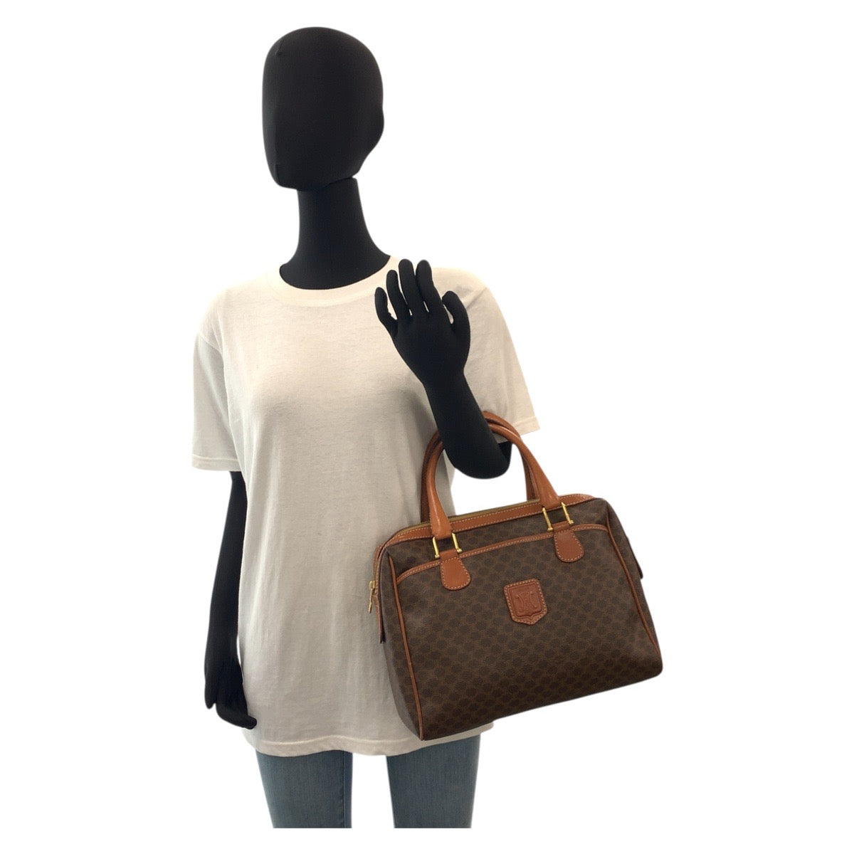 17924
CELINE セリーヌ マカダム ブラウン ゴールド金具 PVC / レザー M94 ハンドバッグ ボストンバッグ  レディース AB34