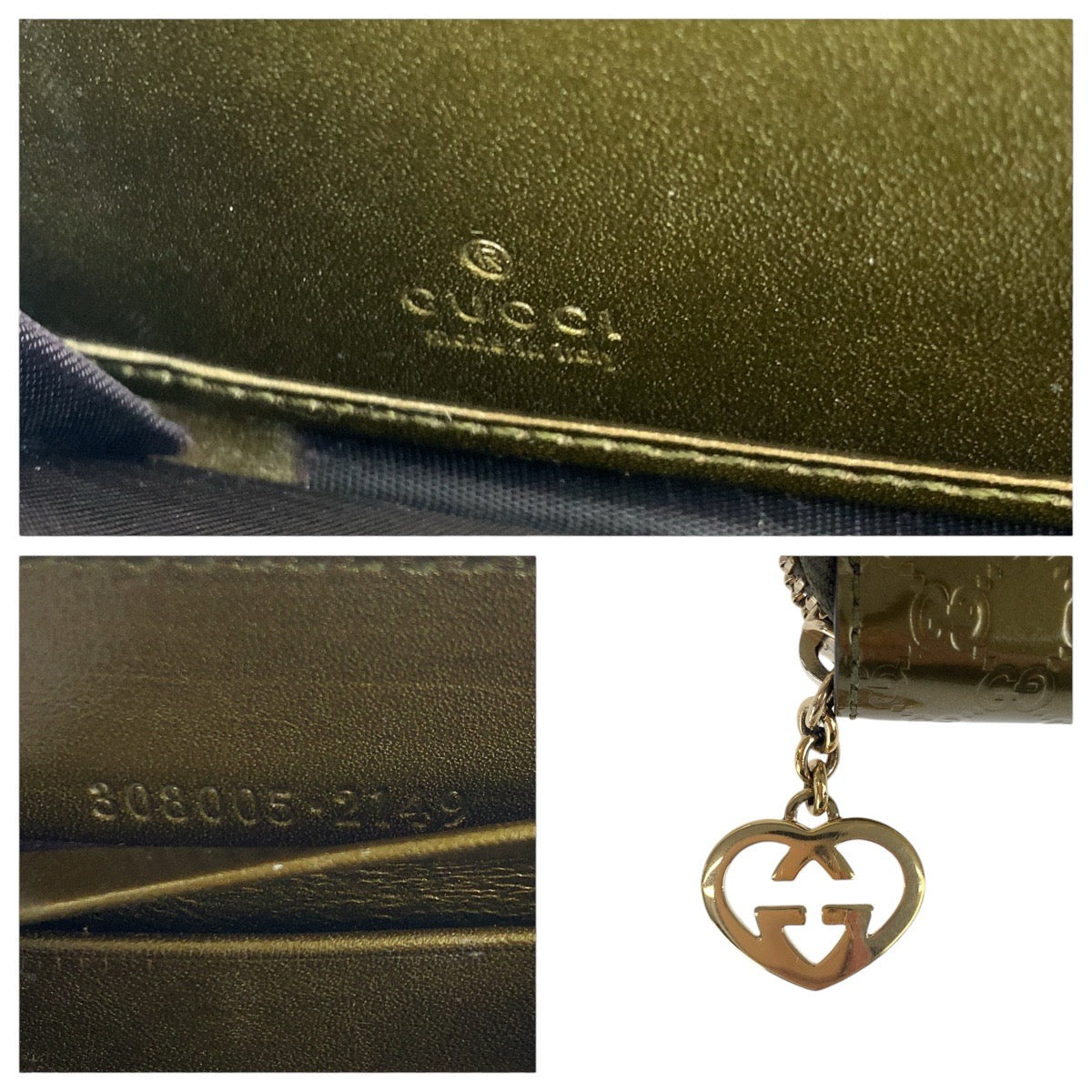 17928
GUCCI グッチ マイクログッチシマ ハート インターロッキング ゴールド エナメル / レザー 308005 長財布 ラウンドファスナー  レディース