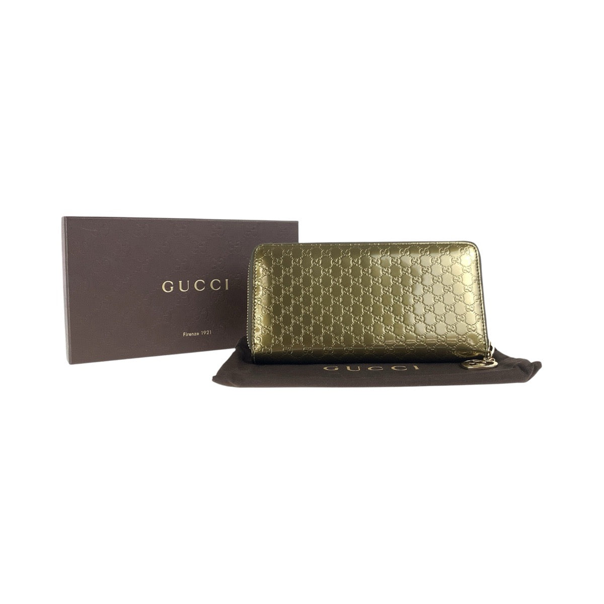 17928
GUCCI グッチ マイクログッチシマ ハート インターロッキング ゴールド エナメル / レザー 308005 長財布 ラウンドファスナー  レディース