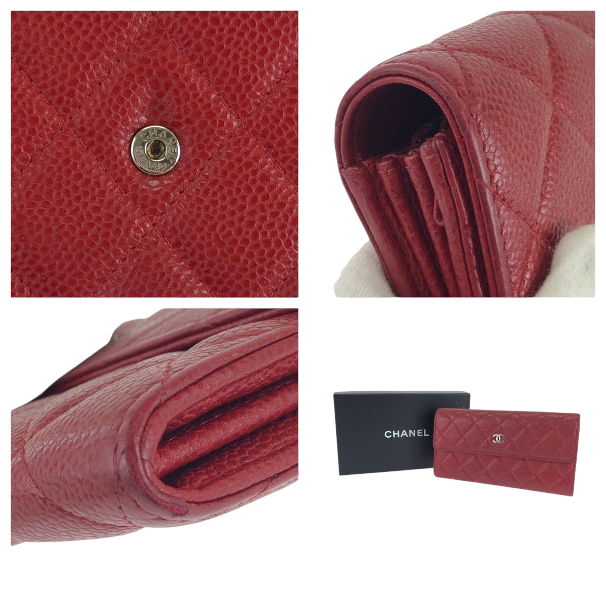 17930
CHANEL シャネル マトラッセ ココマーク レッド シルバー金具 キャビアスキン 長財布 ロングウォレット レディース ABP74