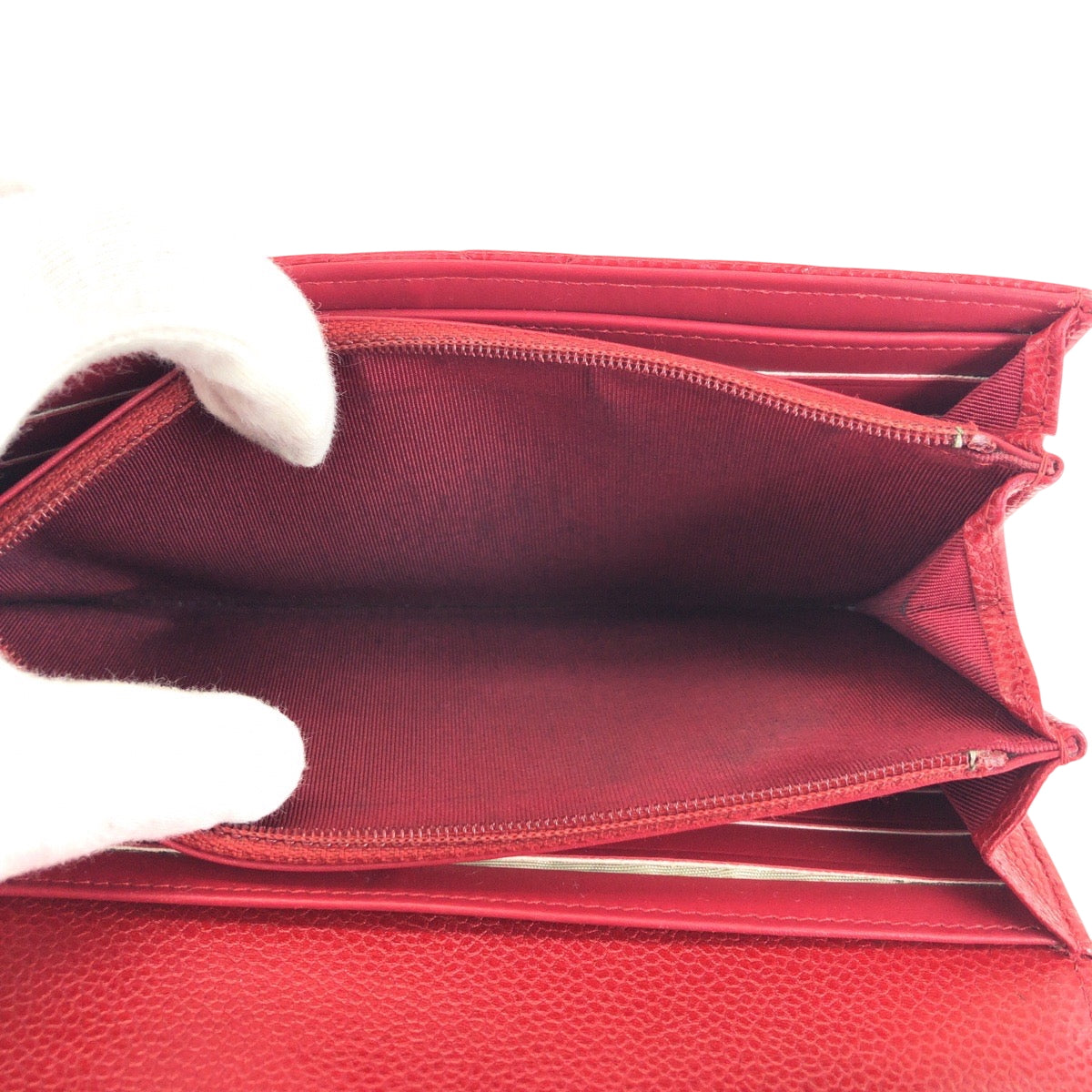 17930
CHANEL シャネル マトラッセ ココマーク レッド シルバー金具 キャビアスキン 長財布 ロングウォレット レディース ABP74