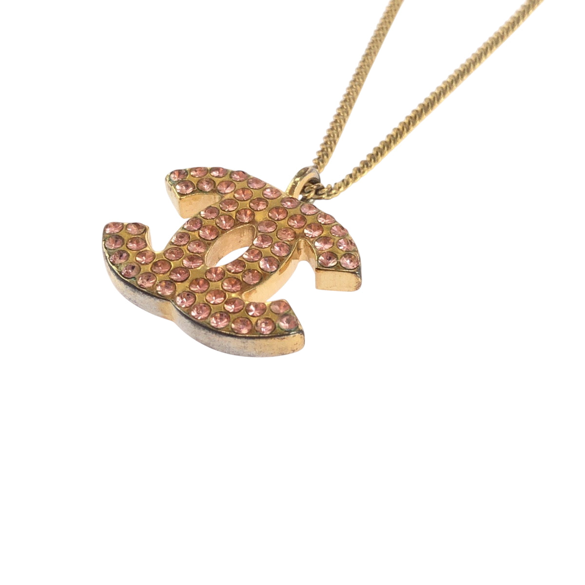 17931
CHANEL シャネル ヴィンテージ ココマーク ラインストーン ゴールド ピンク メッキ ネックレス 02P刻印 レディース ABP63