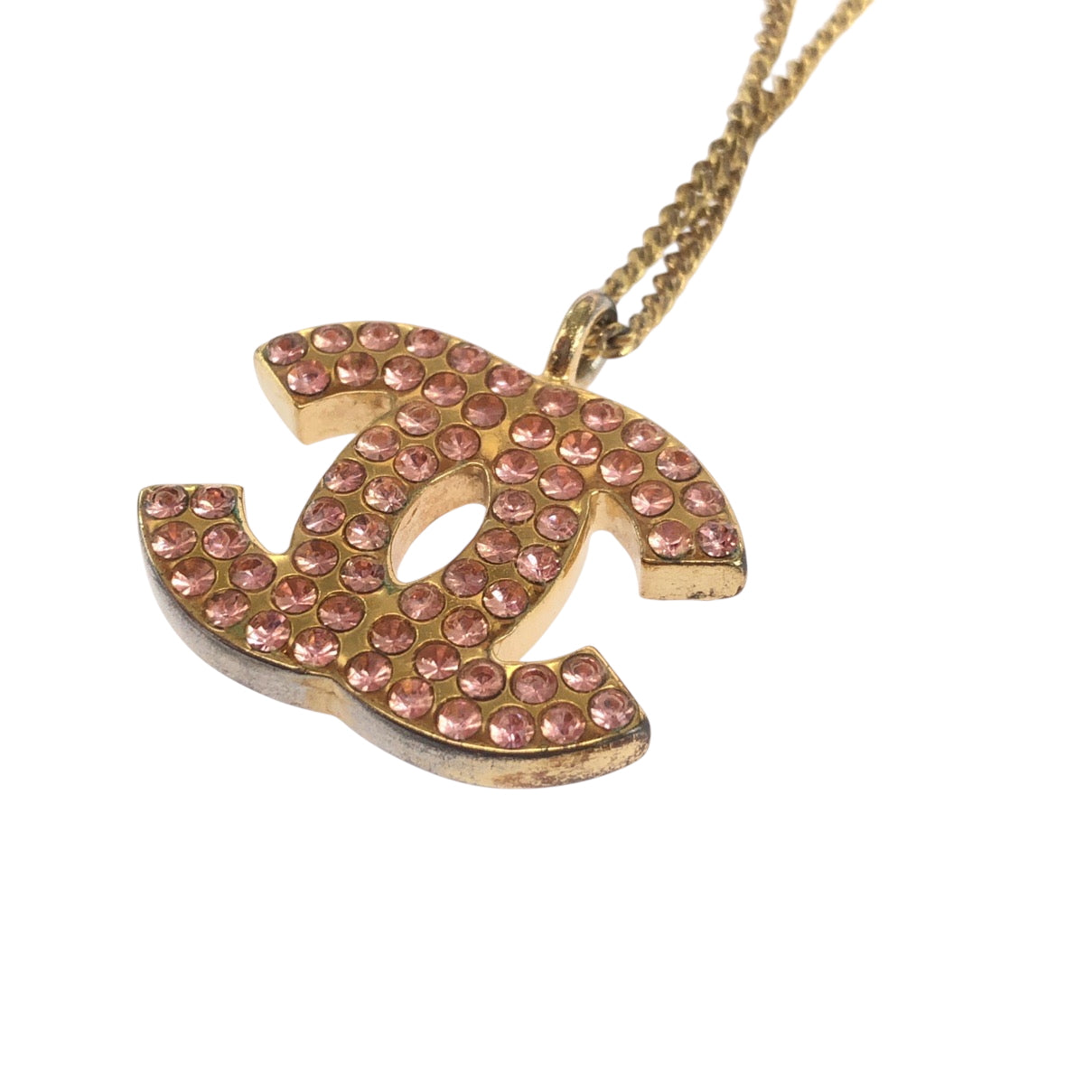 17931
CHANEL シャネル ヴィンテージ ココマーク ラインストーン ゴールド ピンク メッキ ネックレス 02P刻印 レディース ABP63