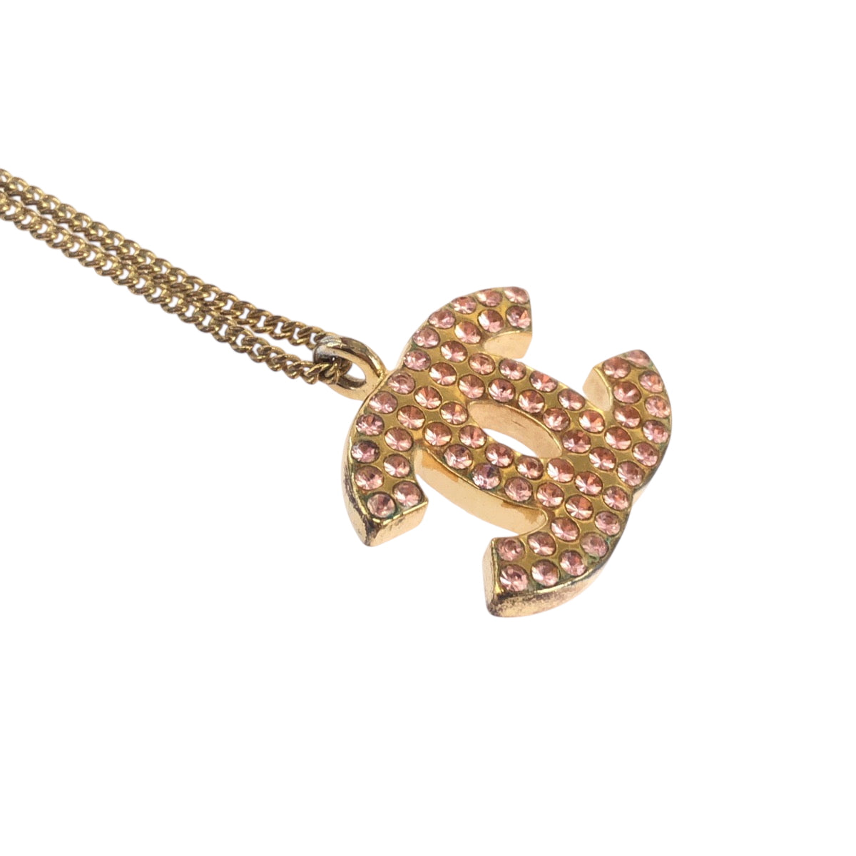 17931
CHANEL シャネル ヴィンテージ ココマーク ラインストーン ゴールド ピンク メッキ ネックレス 02P刻印 レディース ABP63