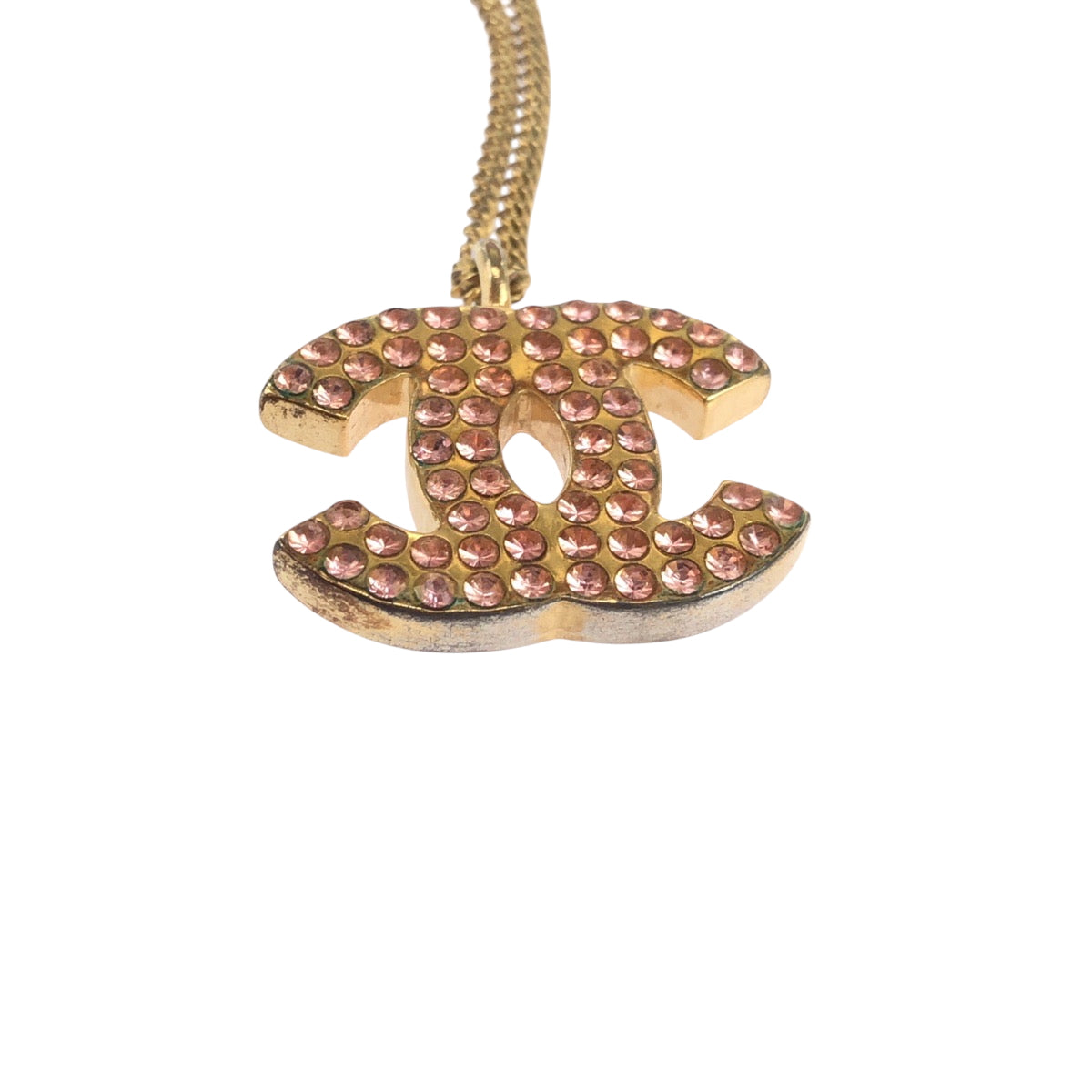 17931
CHANEL シャネル ヴィンテージ ココマーク ラインストーン ゴールド ピンク メッキ ネックレス 02P刻印 レディース ABP63