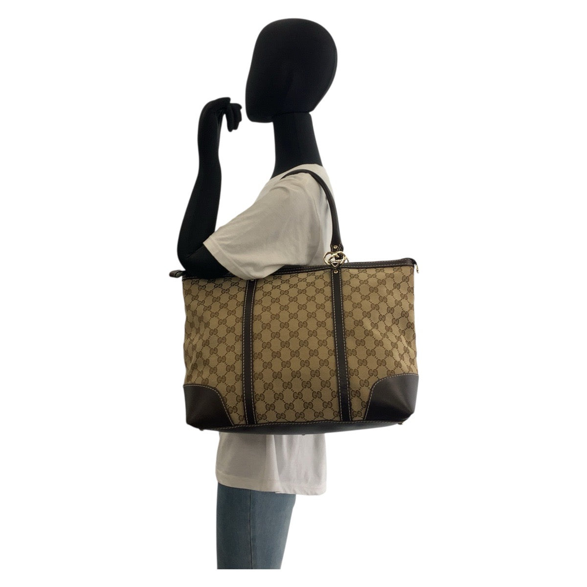 17933
GUCCI グッチ ラブリー ベージュ ブラウン ゴールド金具 GGキャンバス / レザー 257068 トートバッグ ショルダーバッグ  レディース ABP63