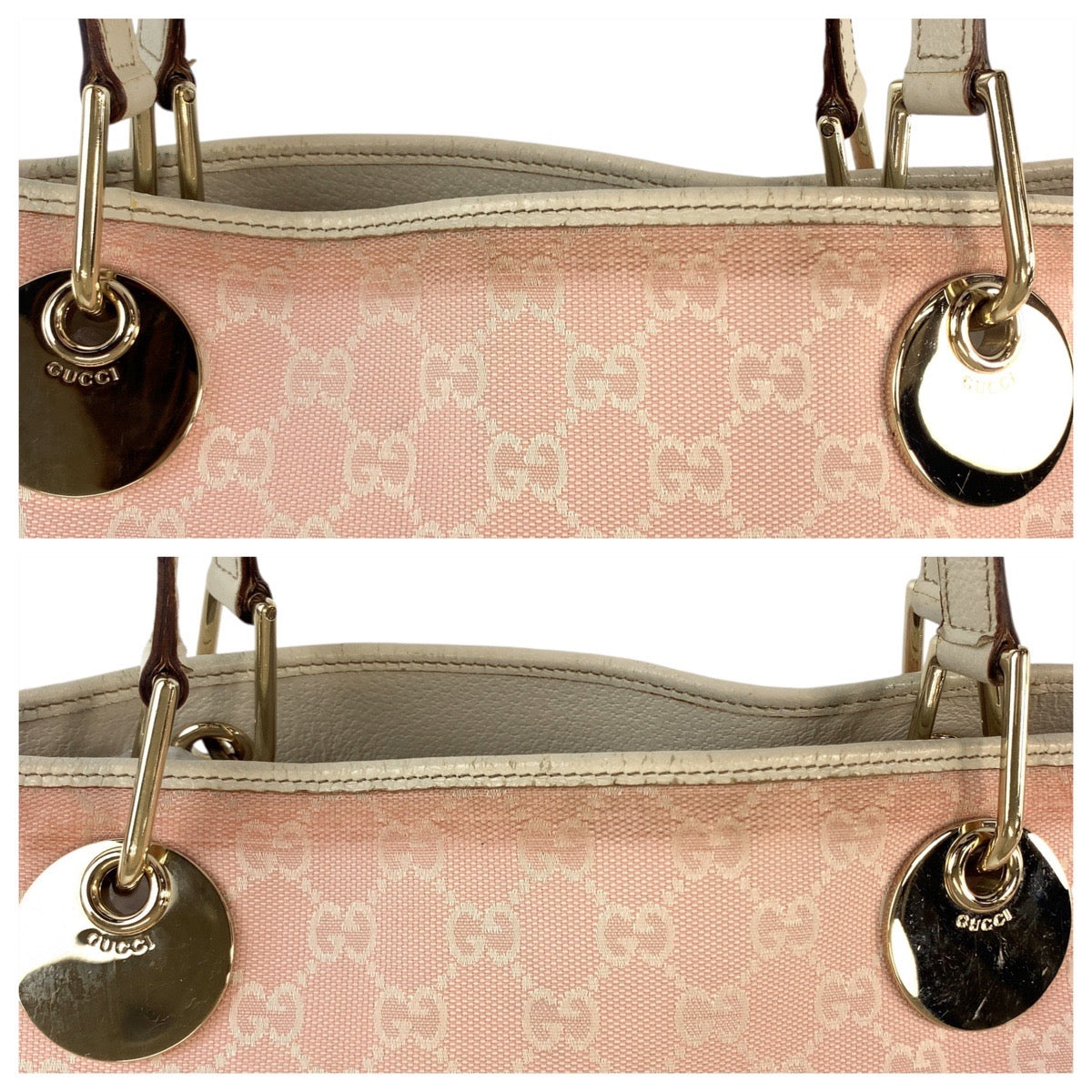 17934
GUCCI グッチ ピンク ホワイト ゴールド金具 GGキャンバス / レザー 120836 トートバッグ ショルダーバッグ  レディース AB24