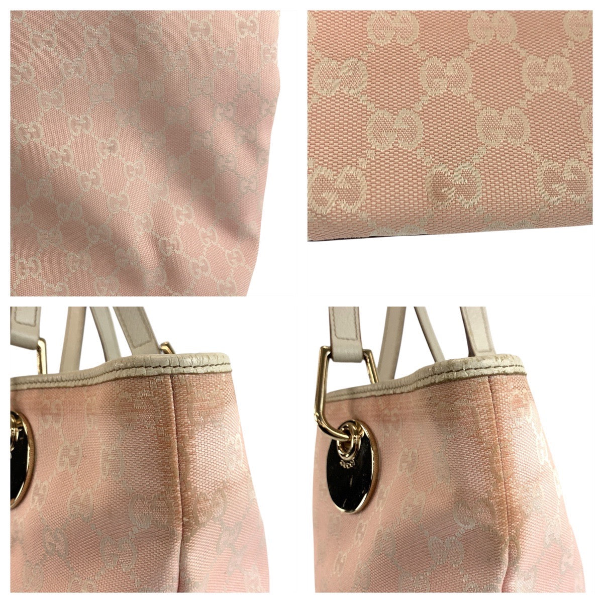 17934
GUCCI グッチ ピンク ホワイト ゴールド金具 GGキャンバス / レザー 120836 トートバッグ ショルダーバッグ  レディース AB24