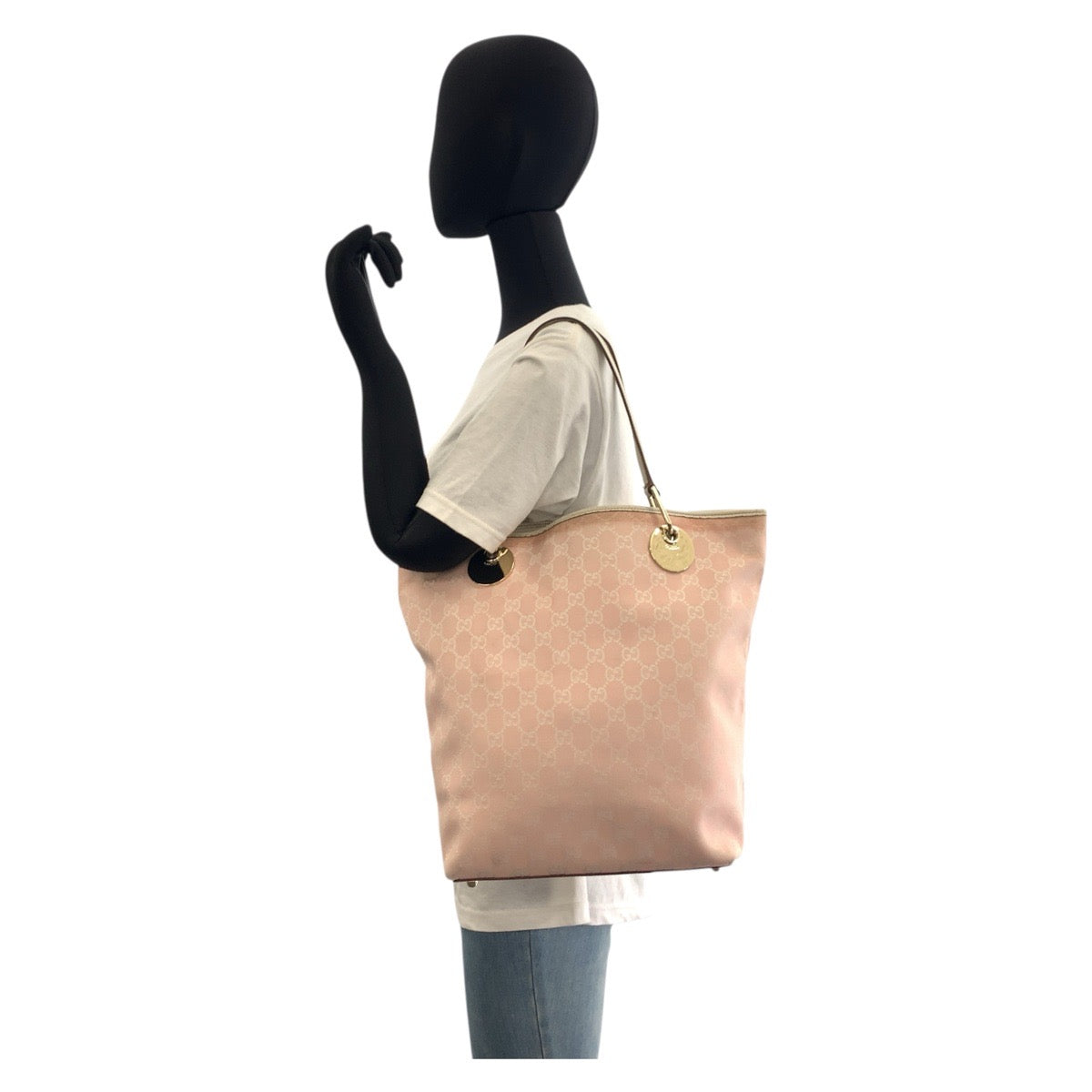 17934
GUCCI グッチ ピンク ホワイト ゴールド金具 GGキャンバス / レザー 120836 トートバッグ ショルダーバッグ  レディース AB24