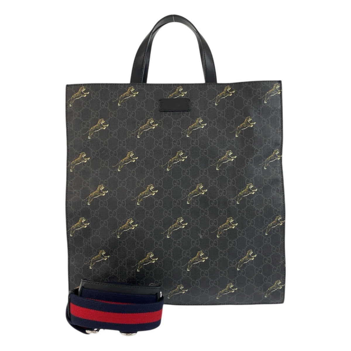 17935
GUCCI グッチ シェリーライン タイガー ブラック 黒 シルバー金具 GGスプリームキャンバス / レザー 495559 トートバッグ ショルダーバッグ 2way メンズ ABP78