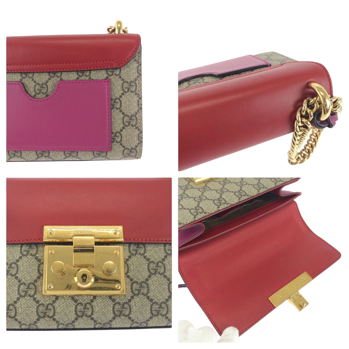 17936
GUCCI グッチ レディロック レッド ピンク ブラウン ゴールド金具 GGスプリームキャンバス 409487 チェーンショルダーバッグ ポシェット レディース ABP110