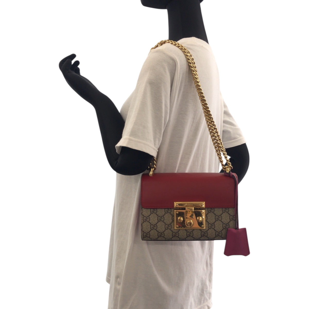 17936
GUCCI グッチ レディロック レッド ピンク ブラウン ゴールド金具 GGスプリームキャンバス 409487 チェーンショルダーバッグ ポシェット レディース ABP110
