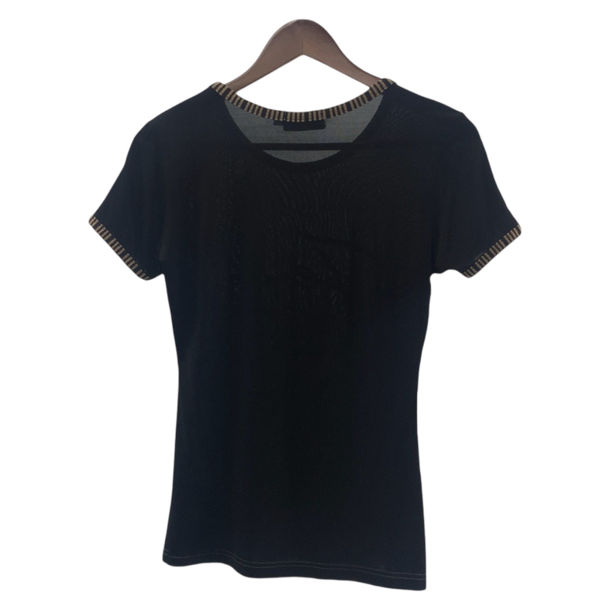 17942
FENDI フェンディ プリントロゴ サイズ42 ブラック 黒 レーヨン / ポリウレタン 半袖Ｔシャツ クルーネック  レディース AB12