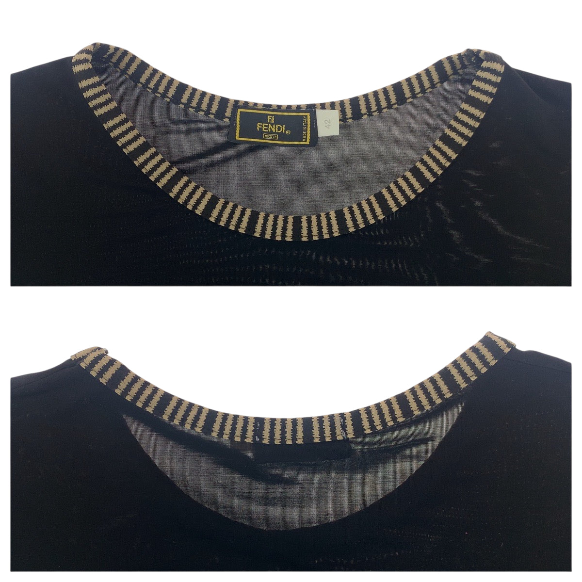 17942
FENDI フェンディ プリントロゴ サイズ42 ブラック 黒 レーヨン / ポリウレタン 半袖Ｔシャツ クルーネック  レディース AB12