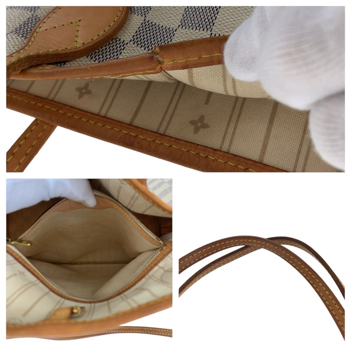 17945
LOUIS VUITTON ルイヴィトン ダミエ アズール ネヴァーフル MM ホワイト グレー ゴールド金具 PVC / レザー N51107 トートバッグ ショルダーバッグ  レディース AB90