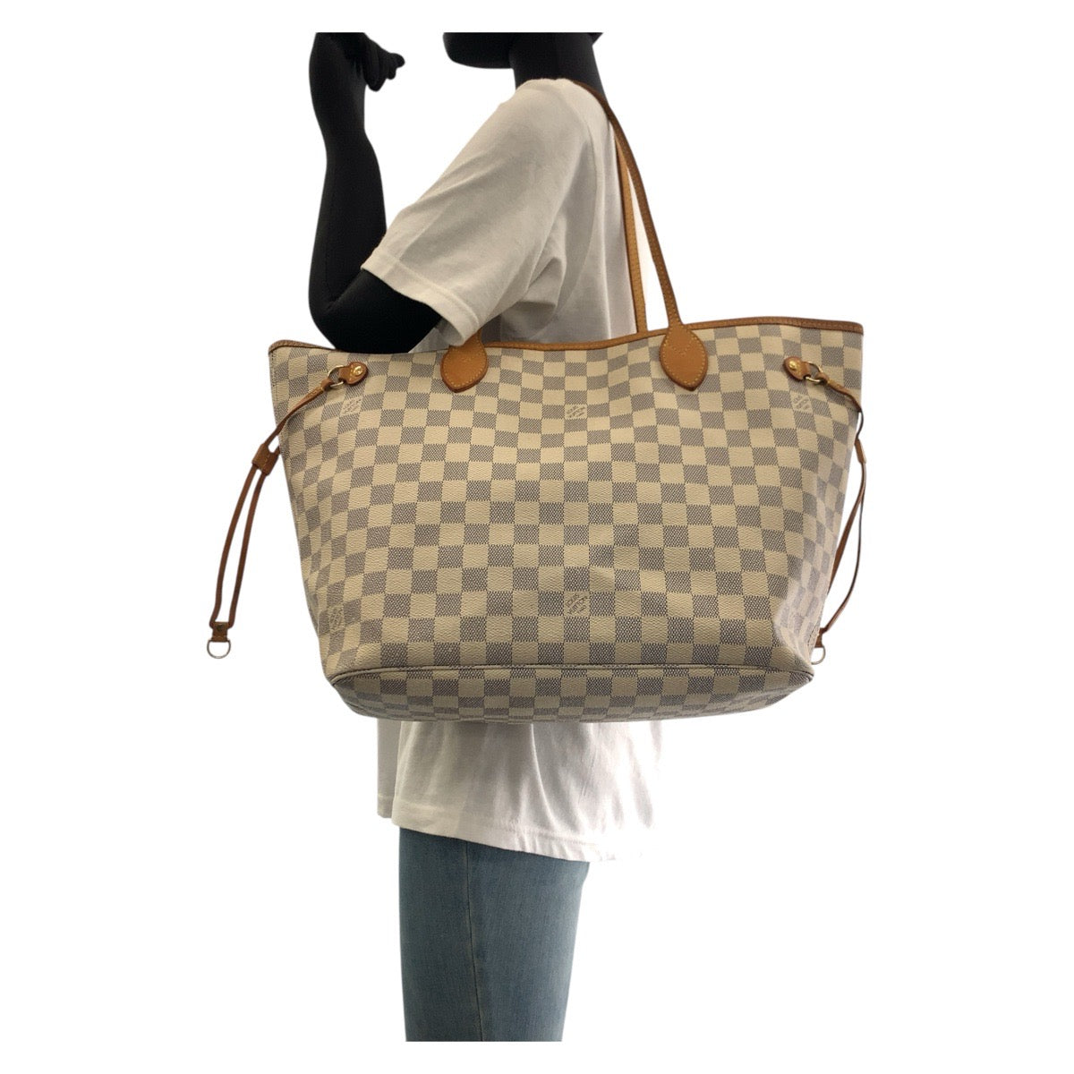 17945
LOUIS VUITTON ルイヴィトン ダミエ アズール ネヴァーフル MM ホワイト グレー ゴールド金具 PVC / レザー N51107 トートバッグ ショルダーバッグ  レディース AB90