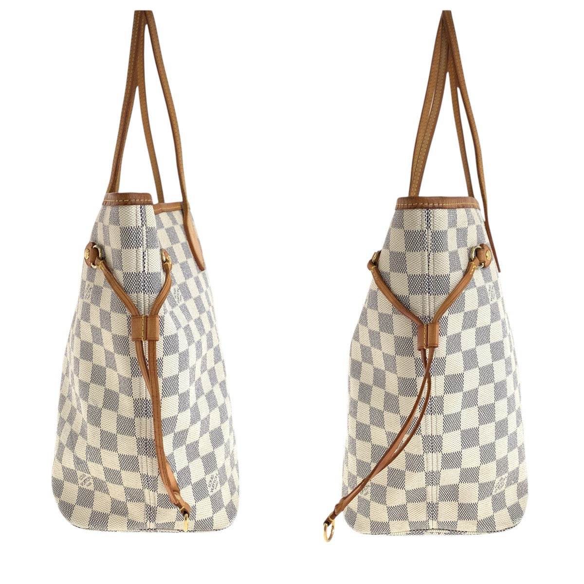 17945
LOUIS VUITTON ルイヴィトン ダミエ アズール ネヴァーフル MM ホワイト グレー ゴールド金具 PVC / レザー N51107 トートバッグ ショルダーバッグ  レディース AB90