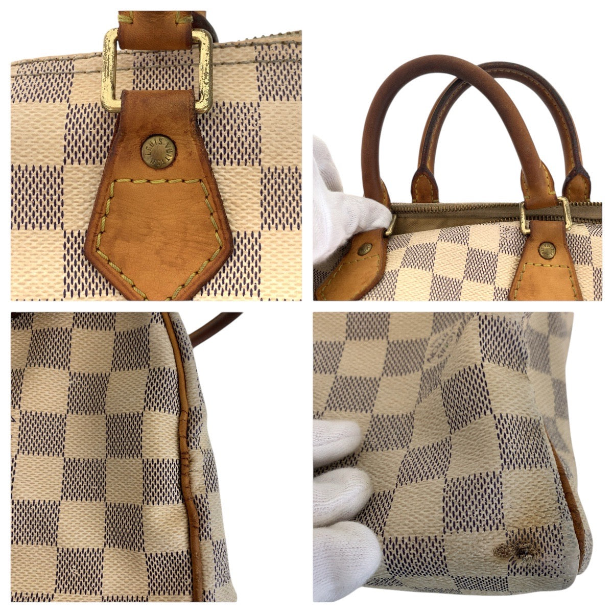 17946
LOUIS VUITTON ルイヴィトン ダミエ アズール スピーディ 25 ホワイト グレー ゴールド金具 PVC / レザー N41371 ハンドバッグ ミニボストンバッグ  レディース