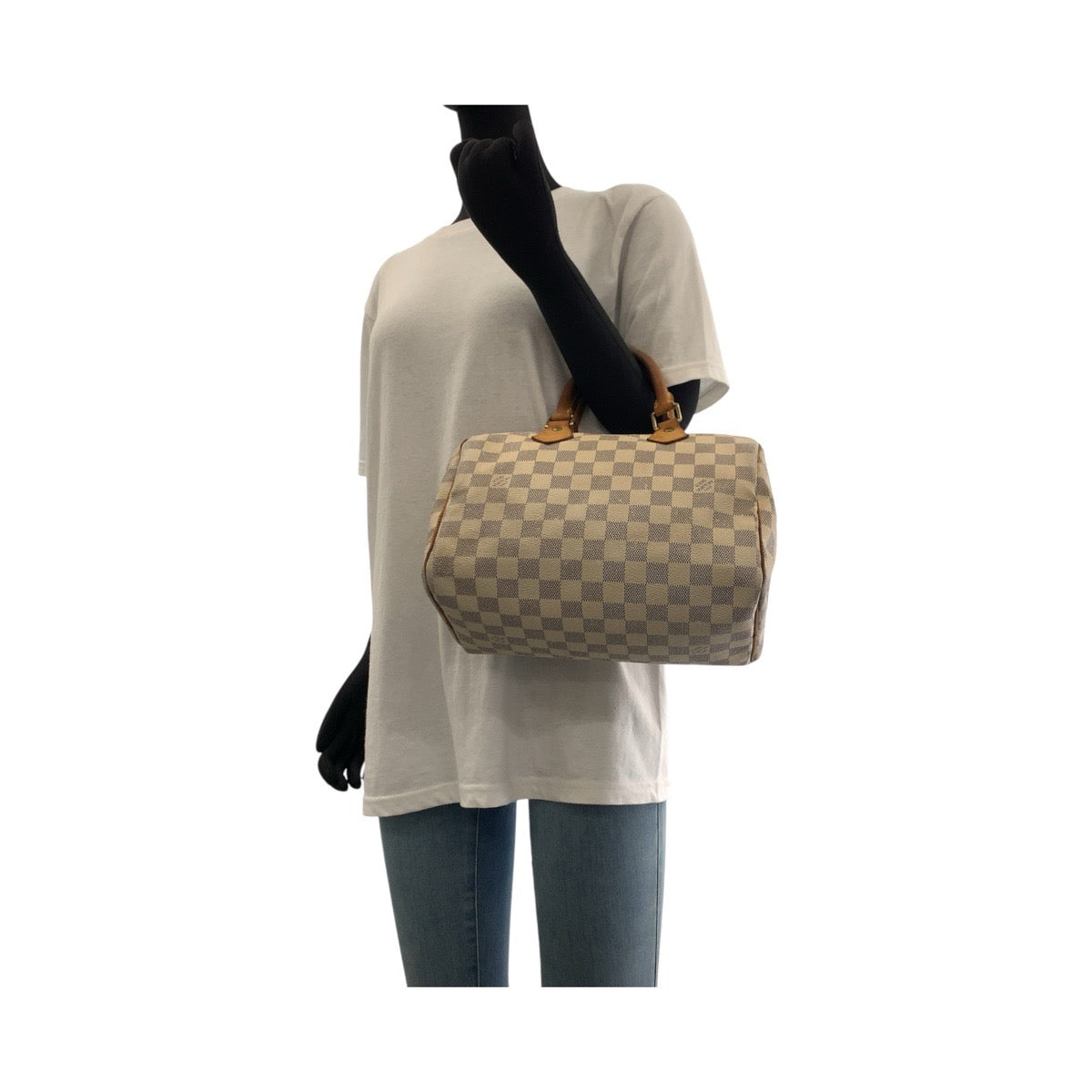 17946
LOUIS VUITTON ルイヴィトン ダミエ アズール スピーディ 25 ホワイト グレー ゴールド金具 PVC / レザー N41371 ハンドバッグ ミニボストンバッグ  レディース
